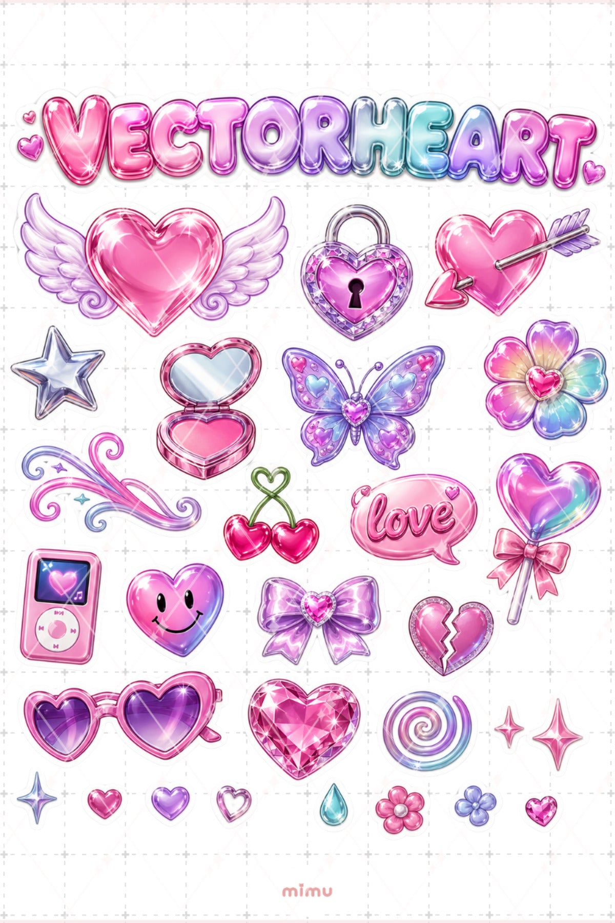 Vectorheart Sticker Seti Pembe Mor Parlak Kalp Estetiği 2li Etiket