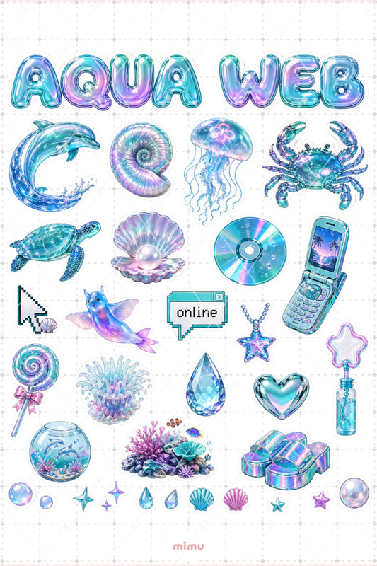 Seapunk Sticker Seti Sedefli Deniz Okyanus Pastel Estetik 2li Etiket
