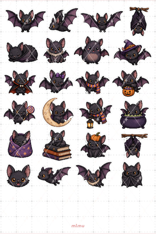 Pixel Art Halloween Sticker Seti Yarasa Temalı Dekoratif 2'li Etiket