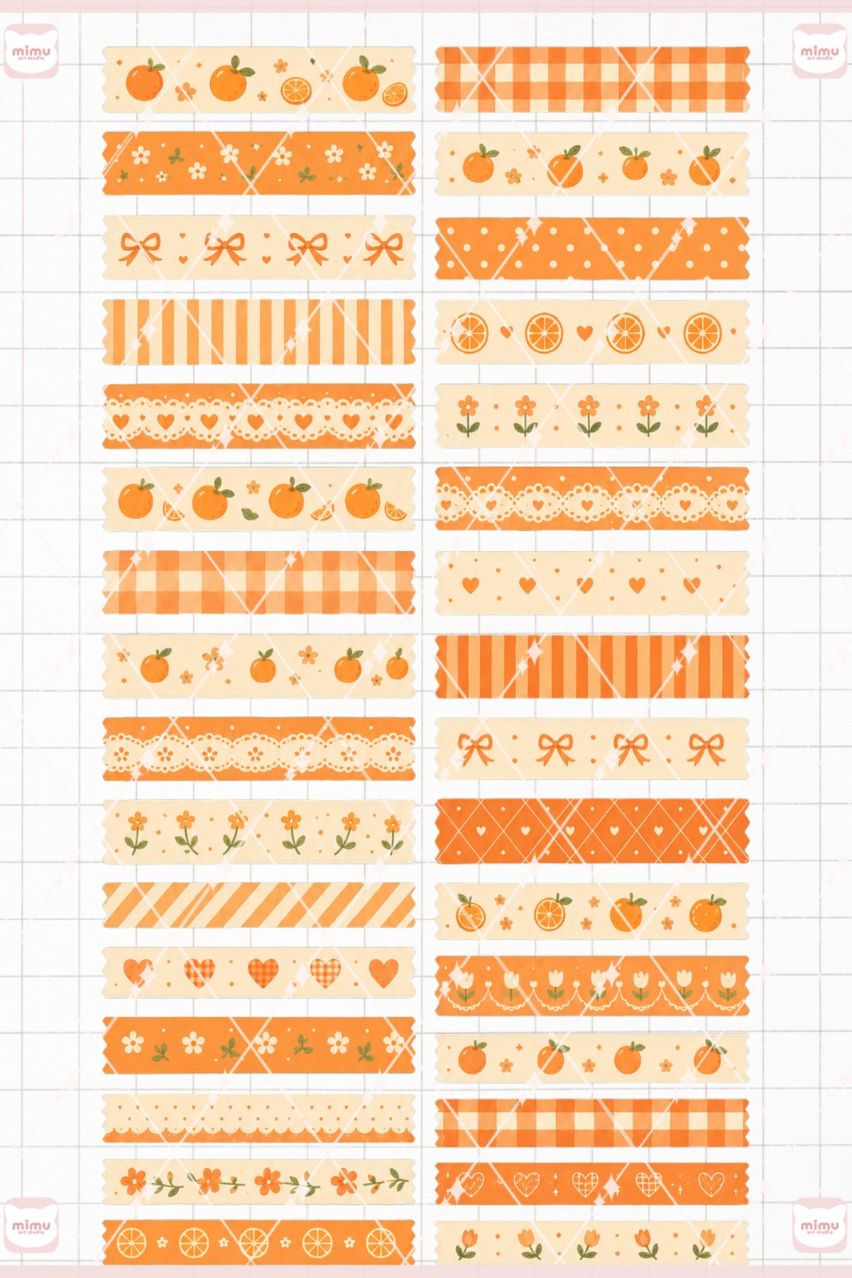 Turuncu Temalı Washi Tape Seti Estetik Etiket Defter Günlük Scrapbook Süslemesi