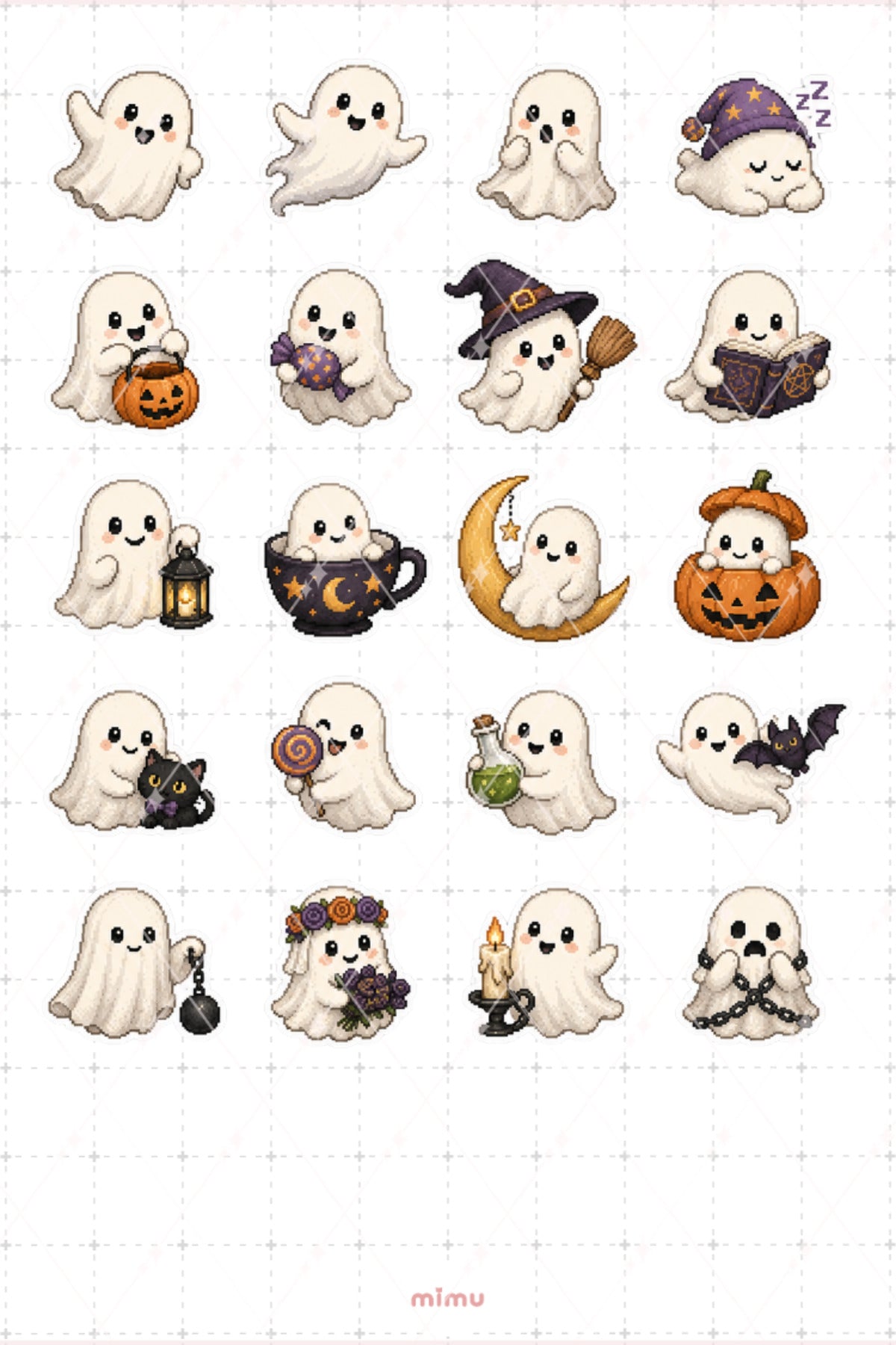 Pixel Art Halloween Sticker Seti Hayalet Temalı Dekoratif 2'li Etiket