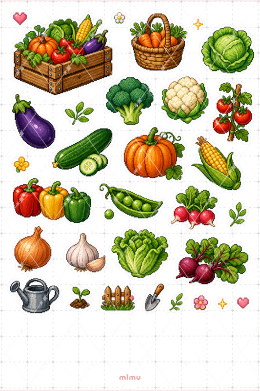 Pixel Art Sebze Sticker Seti Vegetables Sağlıklı Mutfak Temalı Dekoratif 2'li Etiket