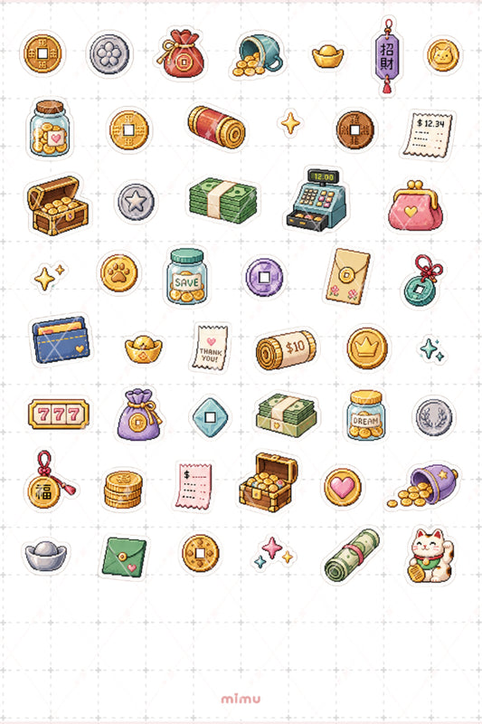 Pixel Art Para Sticker Seti Money Temalı Dekoratif 2'li Etiket