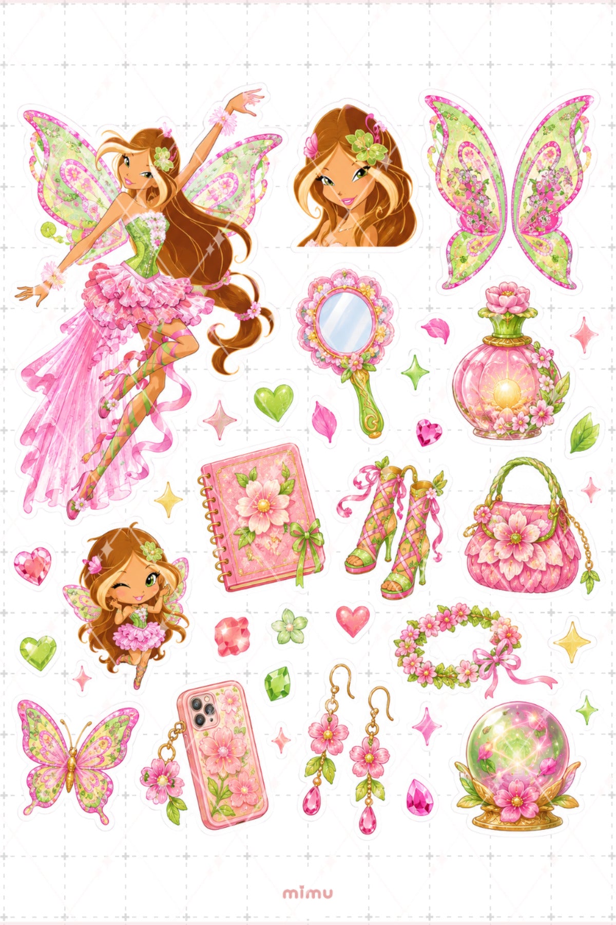 Flora Çiçek Perisi Sticker Seti Winx Club, Etiket Sihirli Kız Temalı 2li Etiket