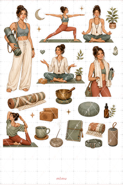 Yoga Eğitmeni Kız Sticker Seti Wellness Pilates Meditasyon Temalı Dekoratif 2'li Etiket