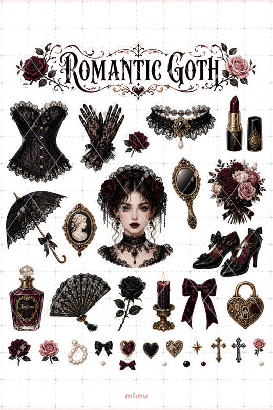 Romantic Goth Sticker Seti Siyah Bordo Gotik Romantik 2li Etiket