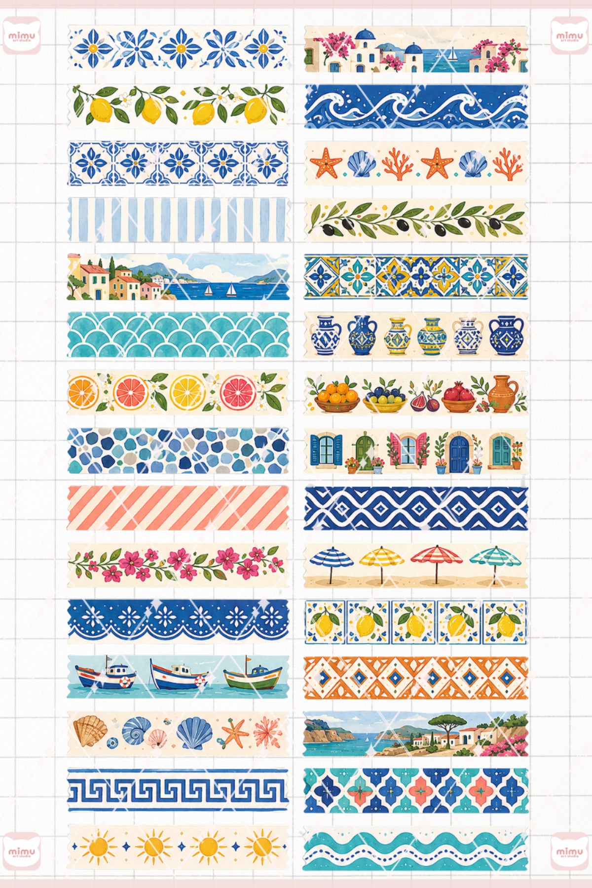 Akdeniz Temalı Washi Tape Seti Estetik Etiket Defter Günlük Scrapbook Süslemesi