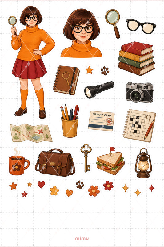 Scooby Doo Velma Karakter Temalı Kız Sticker Seti Dekoratif 2'li Etiket