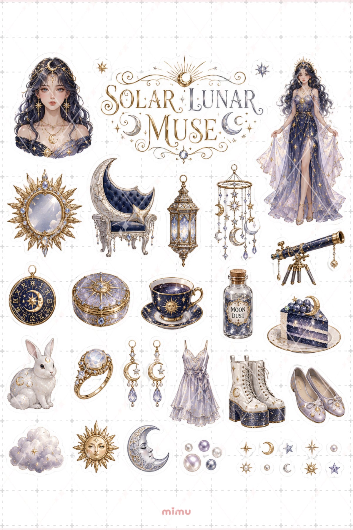 Celestial Girl Sticker Seti Ay Güneş Yıldız Temalı 2li Dekoratif Etiket
