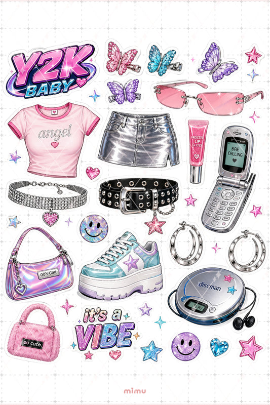 Y2K 2000ler Estetik Sticker Seti Retro Kolaj Pembe Kız Temalı 2li Etiket