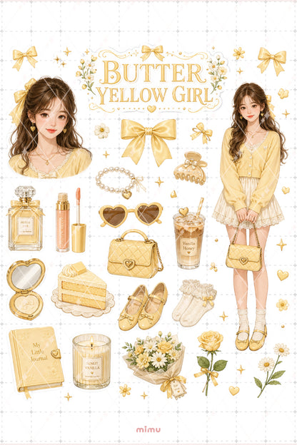 Butter Yellow Girl Sticker Seti Sarı Fiyonk Kız Temalı 2li Dekoratif Etiket - 2