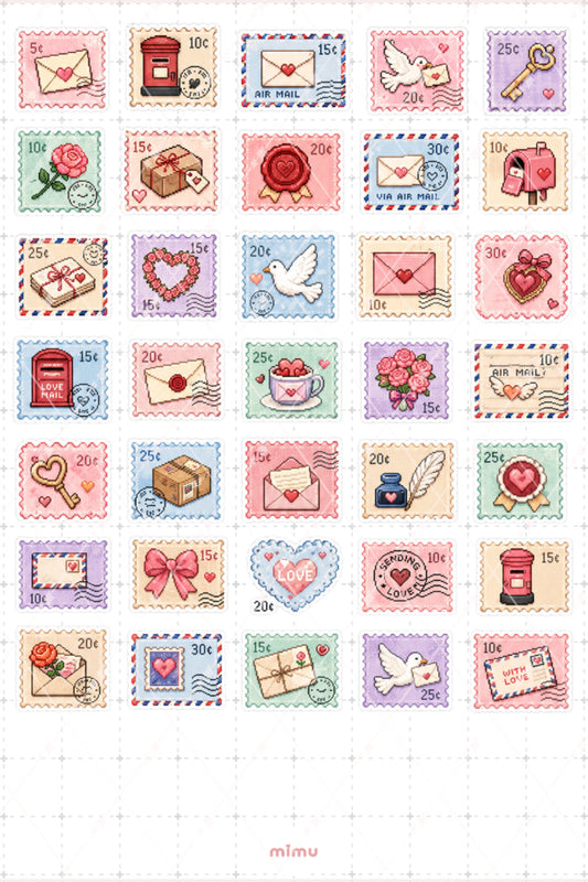 Pixel Art Pul Sticker Seti Vintage Posta Temalı Dekoratif 2'li Etiket