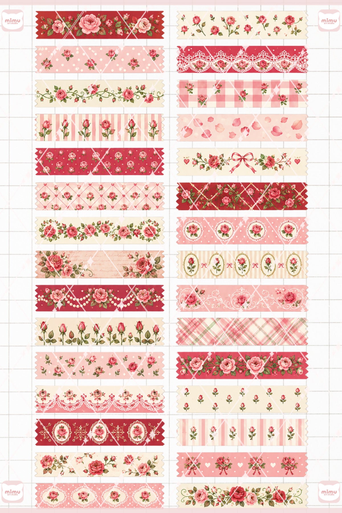 Gül Temalı Washi Tape Seti Estetik Etiket Defter Günlük Scrapbook Süslemesi