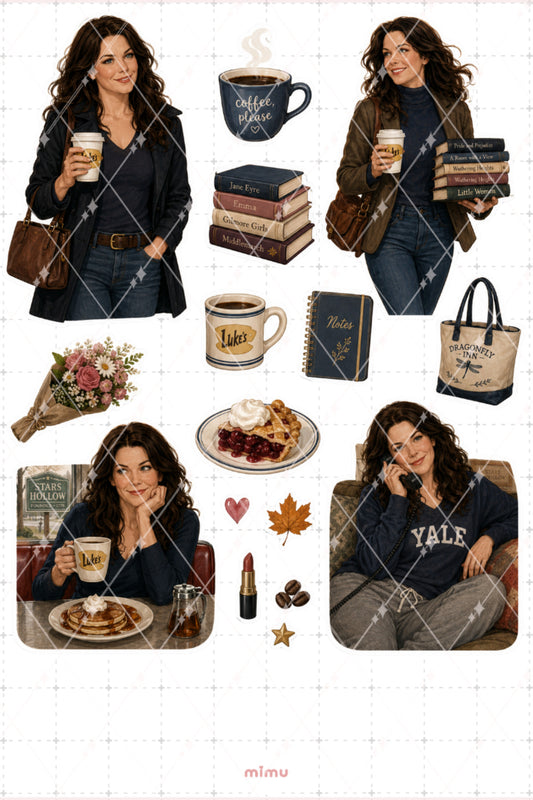 Lorelai Gilmore Sticker Seti Stars Hollow ve Kahve Tutkusu Temalı Dekoratif 2'li Etiket