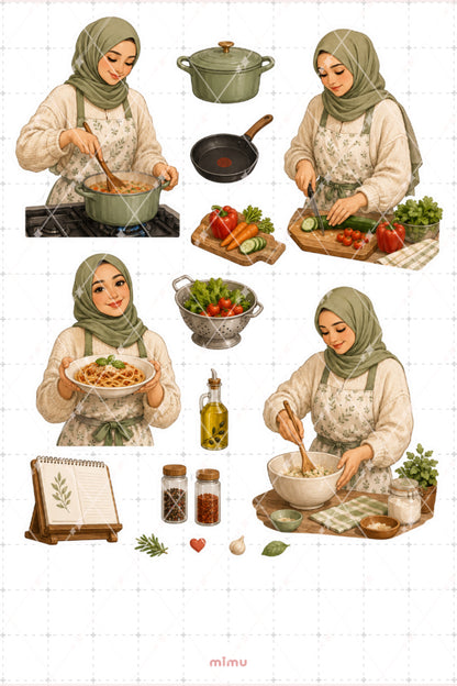 Aşçı Sticker Seti Mutfak ve Yemek Yapımı Temalı Dekoratif 2'li Etiket - 2