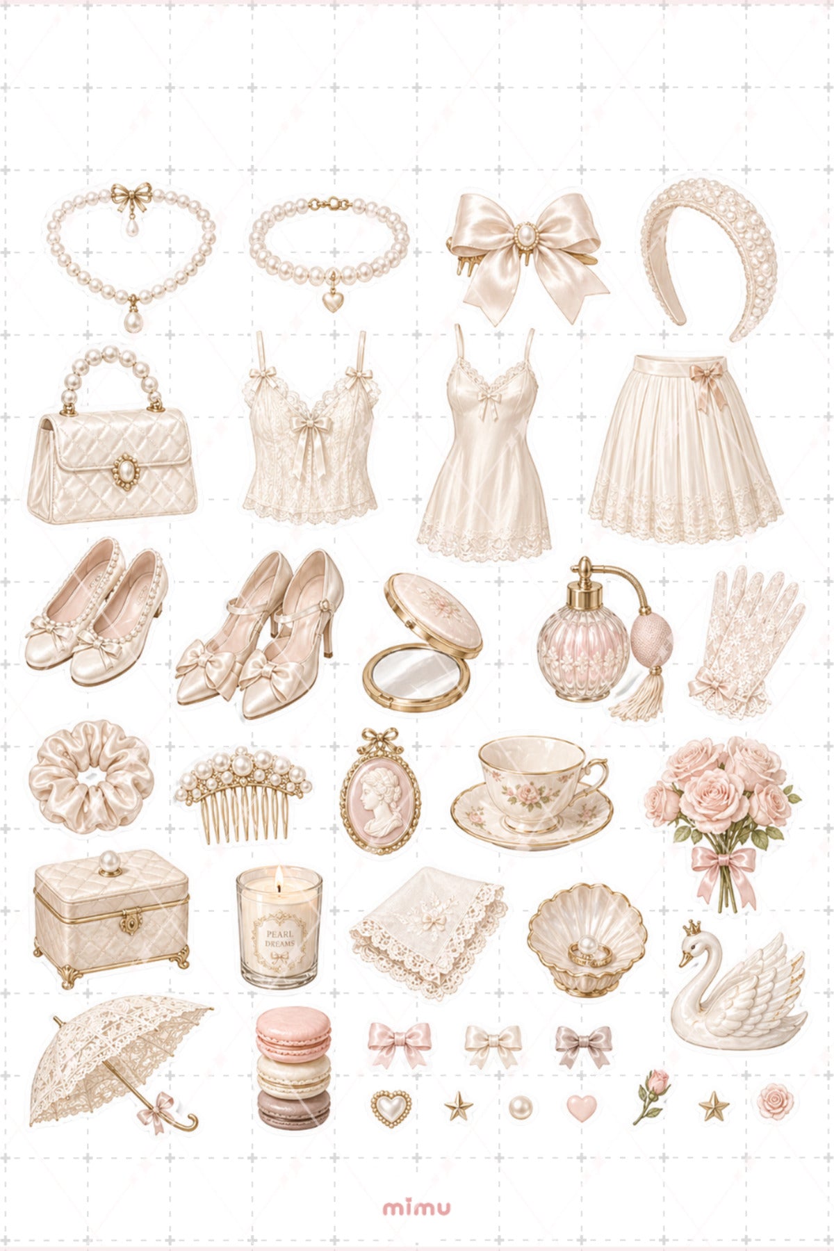 Pearl Girl Sticker Seti İnci Temalı Krem Bej Romantik Estetik 2li Etiket