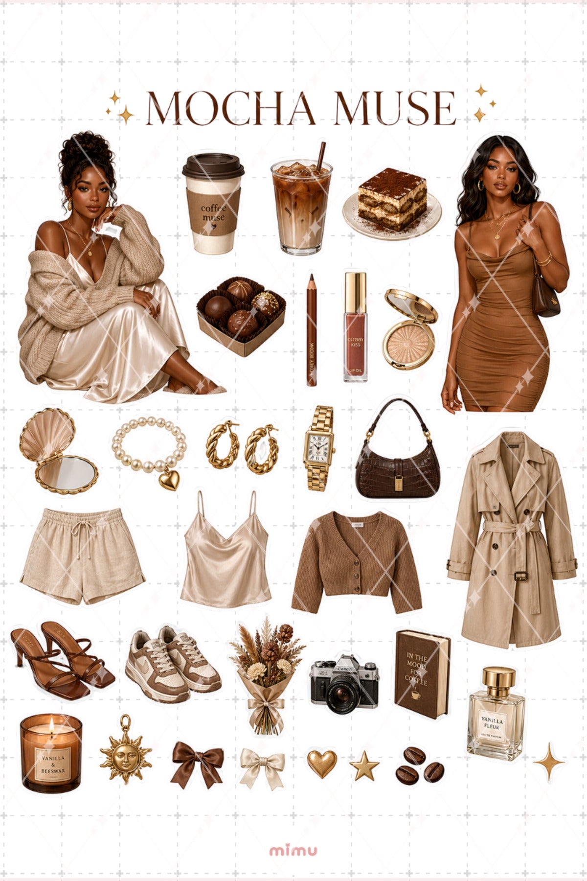 Brown Sugar Babe Sticker Seti Kahverengi Clean Girl Kolaj Estetik Temalı 2li Etiket