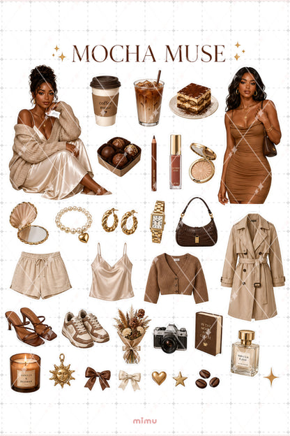 Brown Sugar Babe Sticker Seti Kahverengi Clean Girl Kolaj Estetik Temalı 2li Etiket
