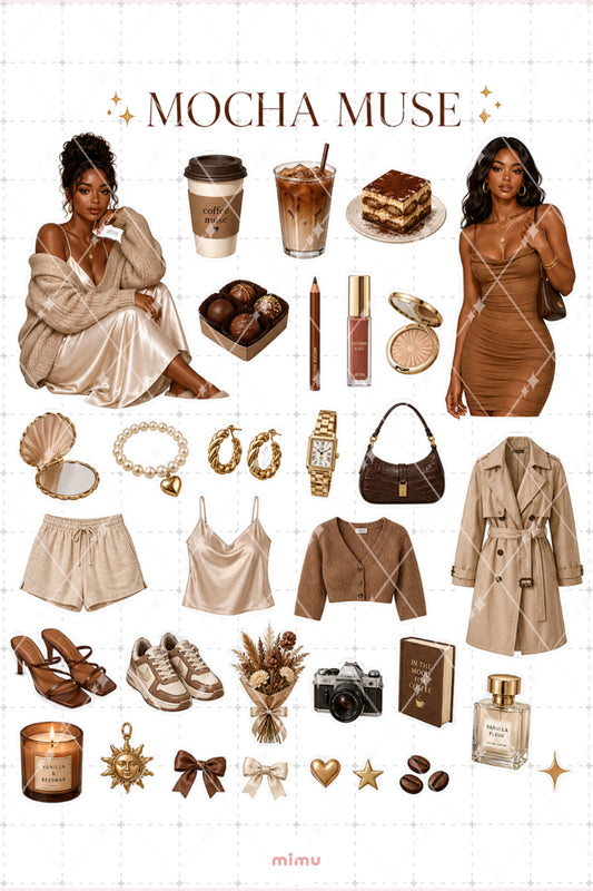 Brown Sugar Babe Sticker Seti Kahverengi Clean Girl Kolaj Estetik Temalı 2li Etiket