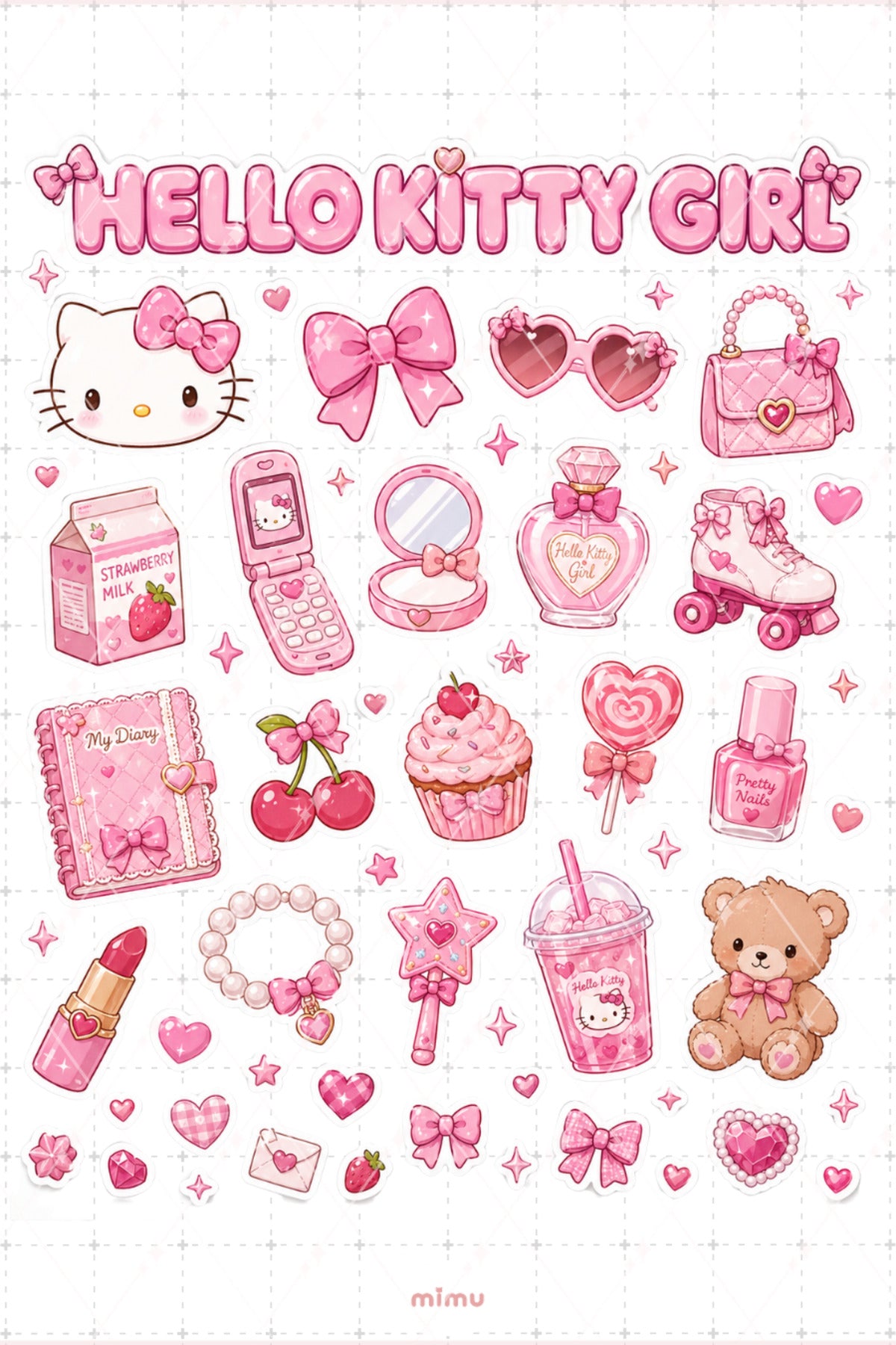 Hello Kitty Girl Sticker Seti Pembe Kawaii Kolaj Sanrio Temalı 2li Etiket