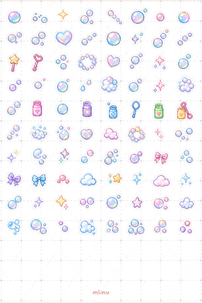 Pixel Art Baloncuk Sticker Seti Bubble Şeffaf Köpük Temalı Dekoratif 2'li Etiket