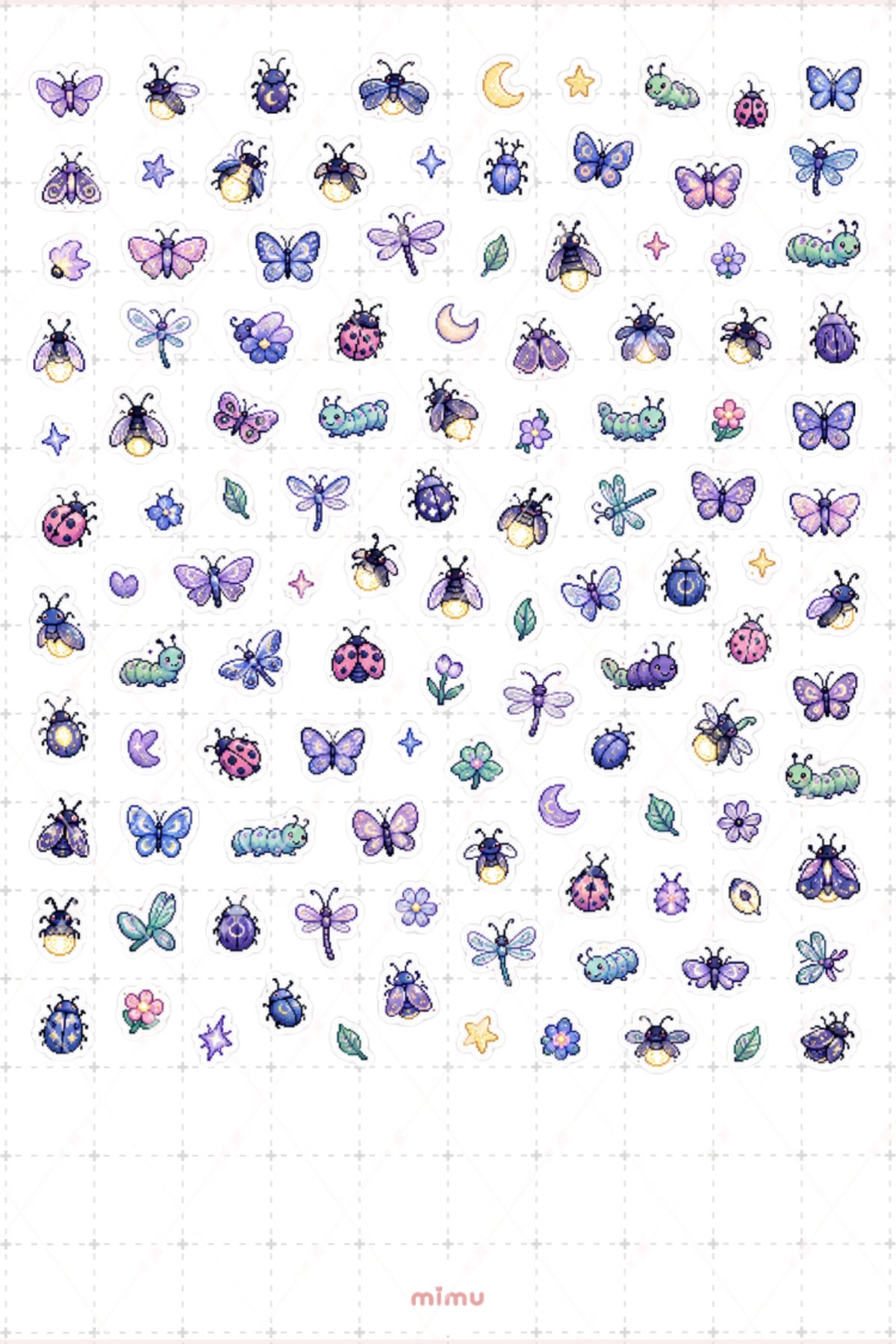 Pixel Art Böcek Sticker Seti Doğa ve Minik Canlı Temalı Dekoratif 2'li Etiket