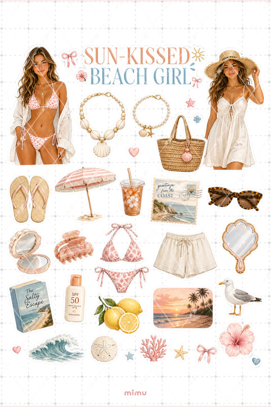 Beach Girl Essentials Sticker Seti Yazlık Plaj Estetiği Deniz Temalı 2li Etiket