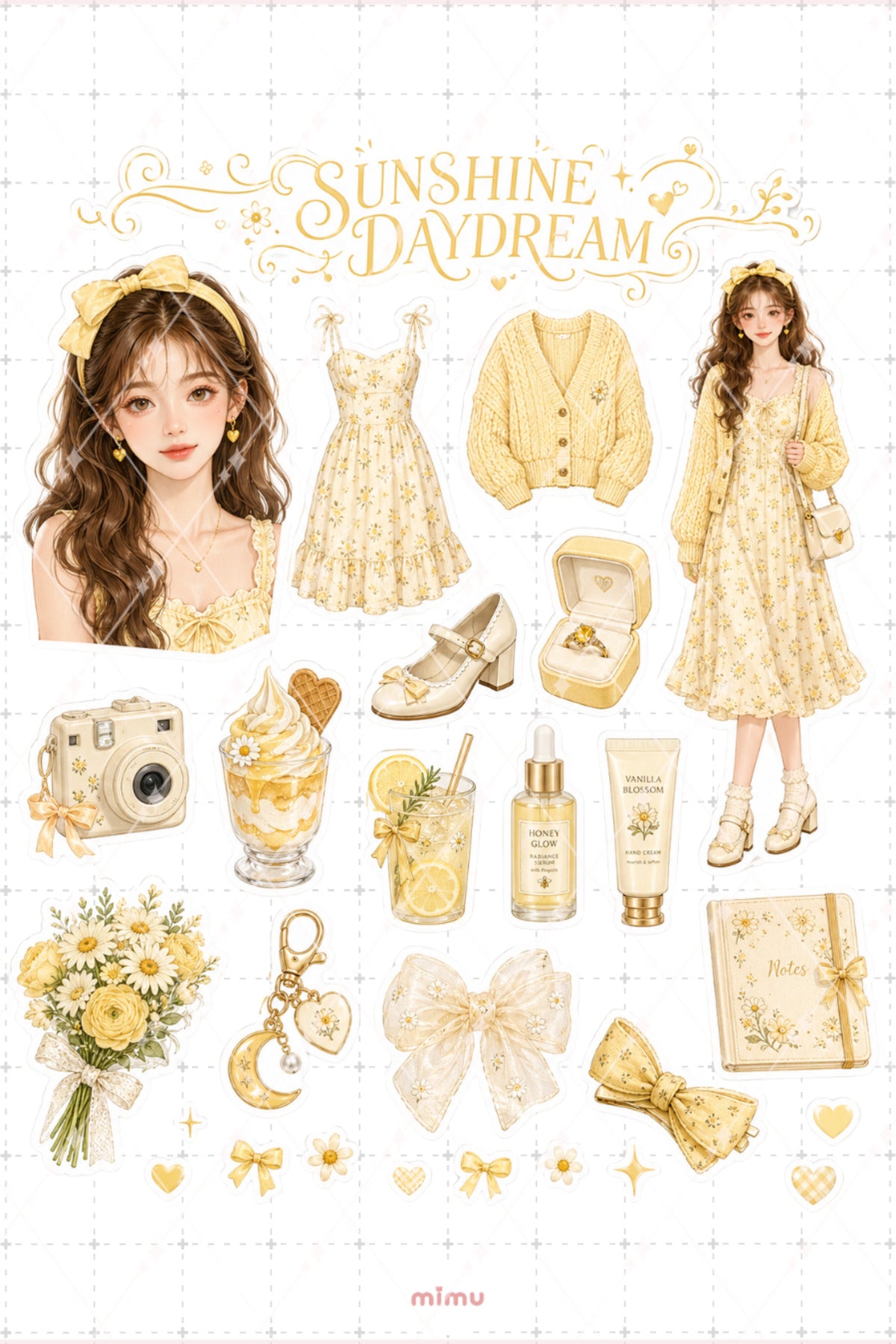Butter Yellow Girl Sticker Seti Sarı Fiyonk Kız Temalı 2li Dekoratif Etiket