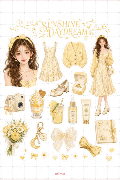 Butter Yellow Girl Sticker Seti Sarı Fiyonk Kız Temalı 2li Dekoratif Etiket