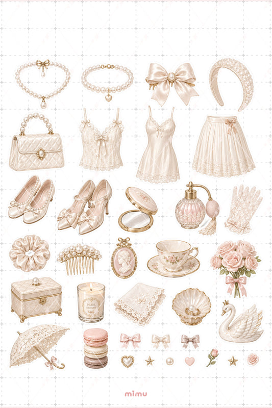 Pearl Girl Sticker Seti İnci Temalı Krem Bej Romantik Estetik 2li Etiket