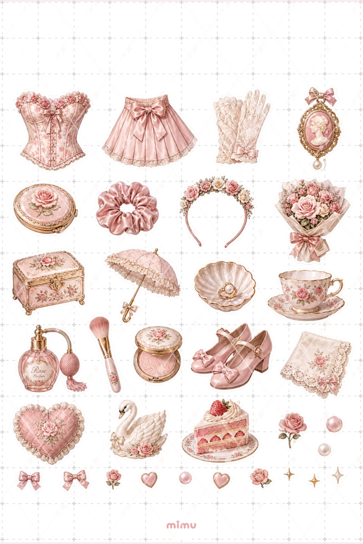 Rose Girl Sticker Seti Rose Pembe Romantik Vintage Estetik 2li Etiket