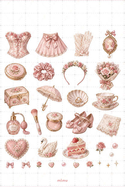 Rose Girl Sticker Seti Rose Pembe Romantik Vintage Estetik 2li Etiket