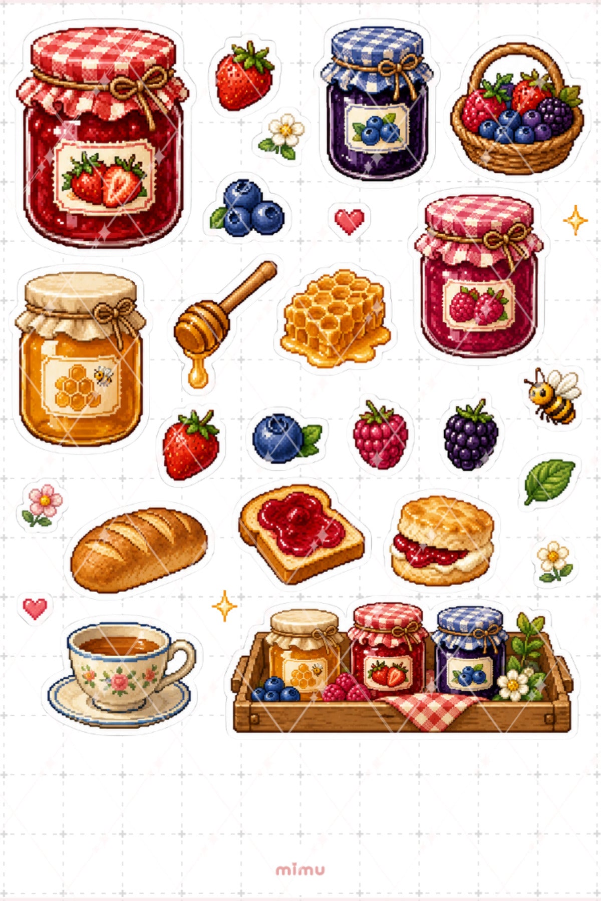 Pixel Art Reçel ve Bal Sticker Seti Kahvaltı Temalı Dekoratif 2'li Etiket