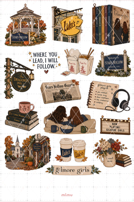 Gilmore Girls Kasabası Sticker Seti Stars Hollow ve Küçük Kasaba Temalı Dekoratif 2'li Etiket