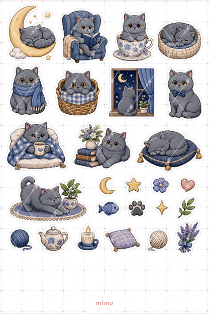 Pixel Art British Shorthair Kedi Sticker Seti Irk Kedi Temalı Dekoratif 2'li Etiket