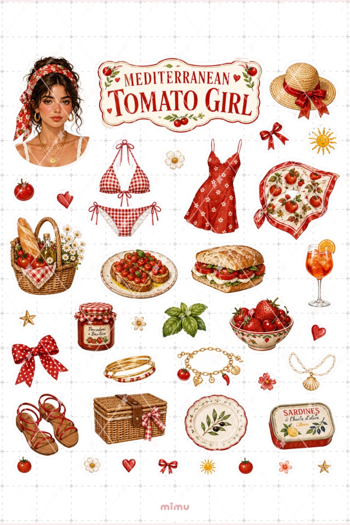 Tomato Girl Sticker Seti Kırmızı Domates Yaz Temalı 2li Dekoratif Etiket