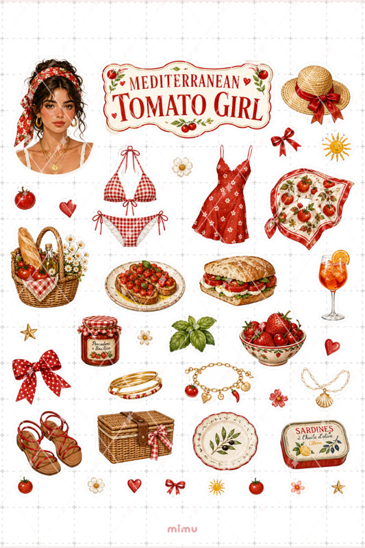 Tomato Girl Sticker Seti Kırmızı Domates Yaz Temalı 2li Dekoratif Etiket