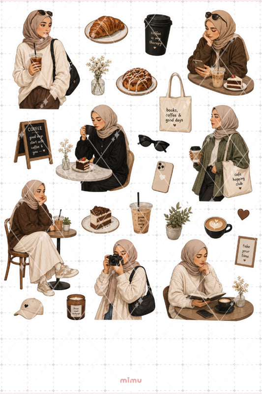 Kahve Tutkunu Sticker Seti Kafe ve Kahve Molası Temalı Dekoratif 2'li Etiket