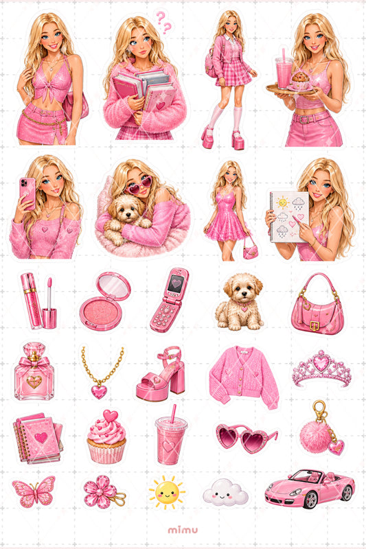Karen Smith Sticker Seti Pembe Moda Gençlik Temalı Dekoratif 2'li Etiket
