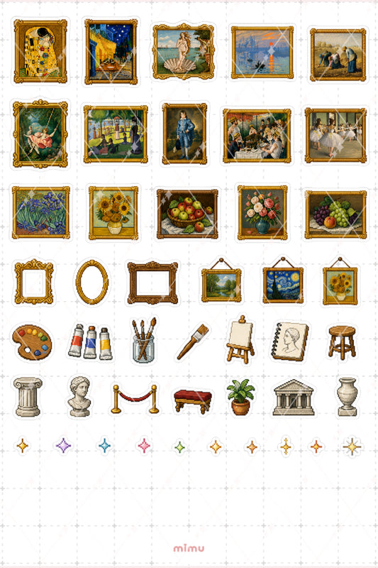 Pixel Art Ünlü Tablolar Sticker Seti Sanat ve Müze Temalı Dekoratif 2'li Etiket