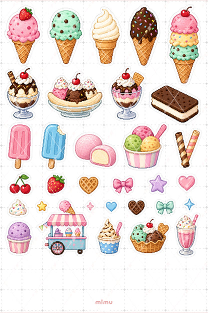 Pixel Art Dondurma Sticker Seti Ice Cream Tatlı Temalı Dekoratif 2'li Etiket