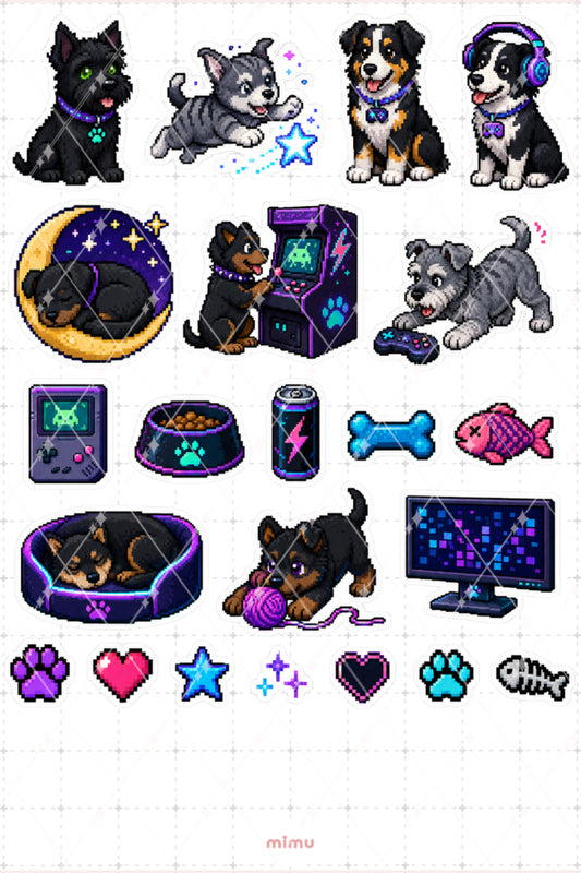 Pixel Art Köpek Sticker Seti Patili Dostlar Temalı Dekoratif 2'li Etiket