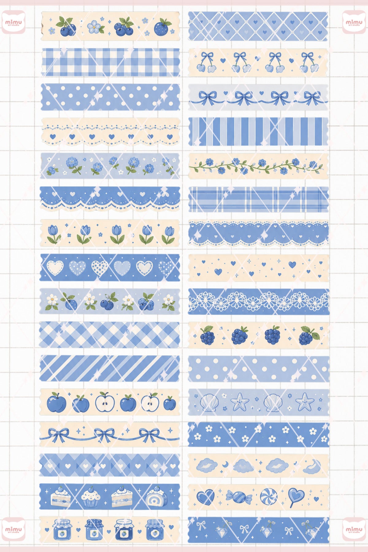 Mavi Temalı Washi Tape Seti Estetik Etiket Defter Günlük Scrapbook Süslemesi