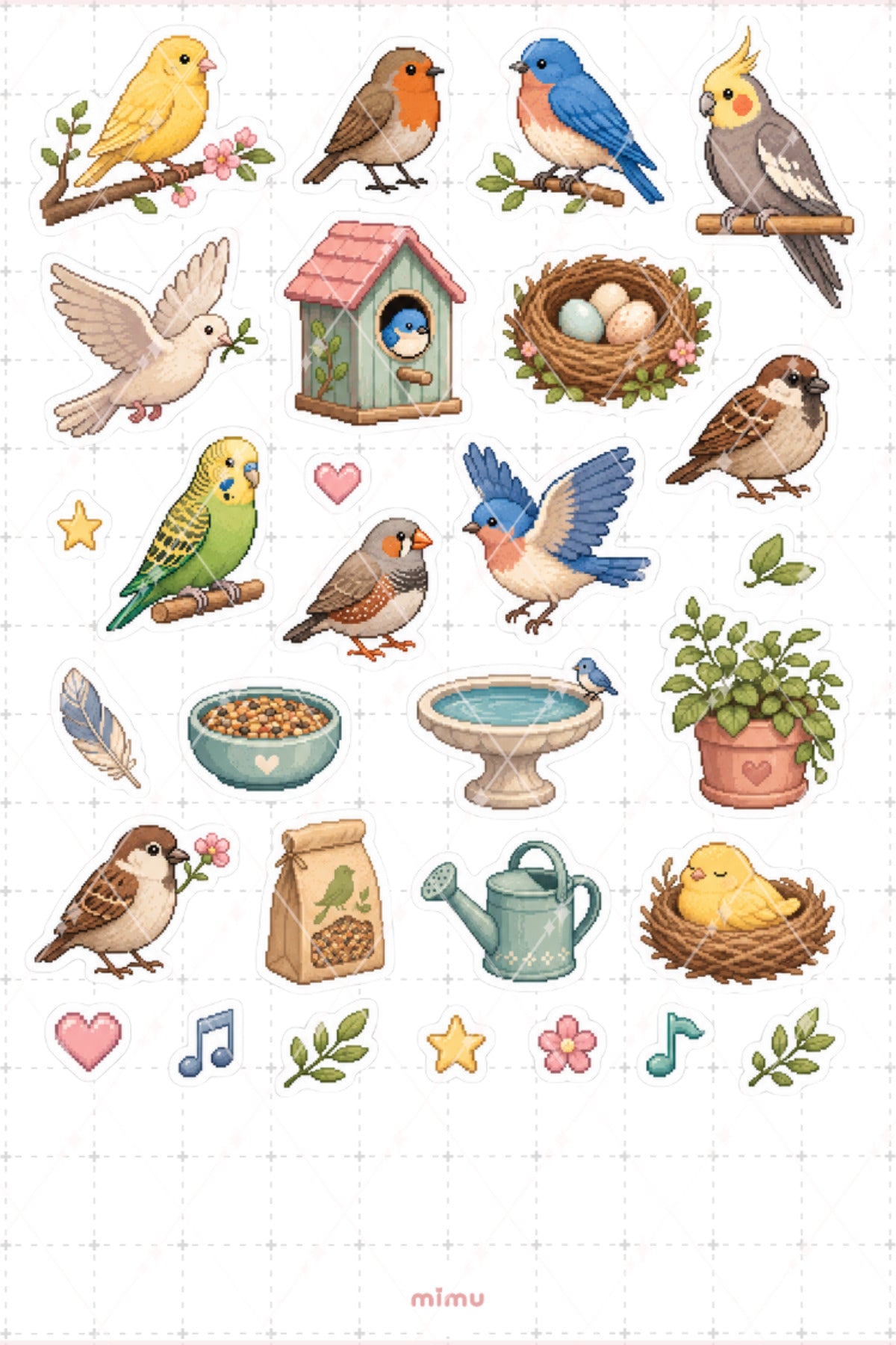 Pixel Art Kuş Sticker Seti Doğa ve Kanatlı Hayvan Temalı Dekoratif 2'li Etiket