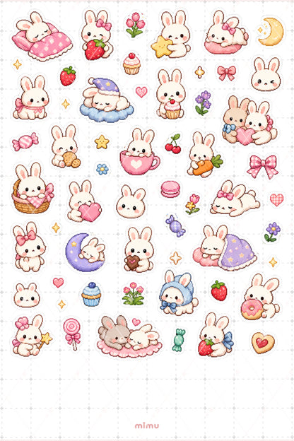 Pixel Art Tavşan Sticker Seti Bunny Sevimli Hayvan Temalı Dekoratif 2'li Etiket