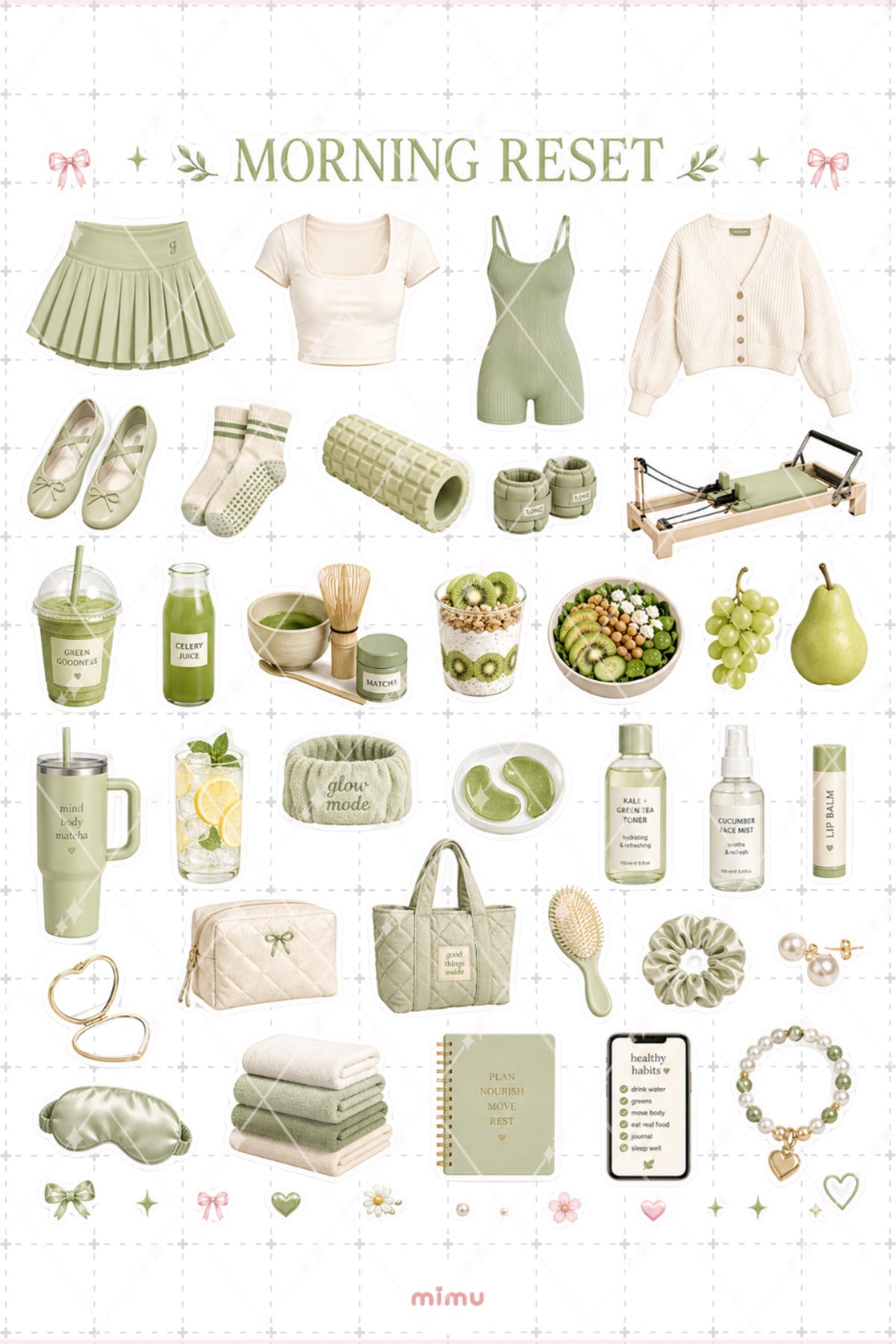 Matcha Morning Reset Sticker Seti Adaçayı Yeşili Wellness Sabah Rutini 2li Etiket - 2