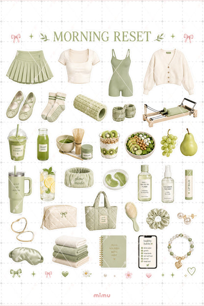 Matcha Morning Reset Sticker Seti Adaçayı Yeşili Wellness Sabah Rutini 2li Etiket - 2