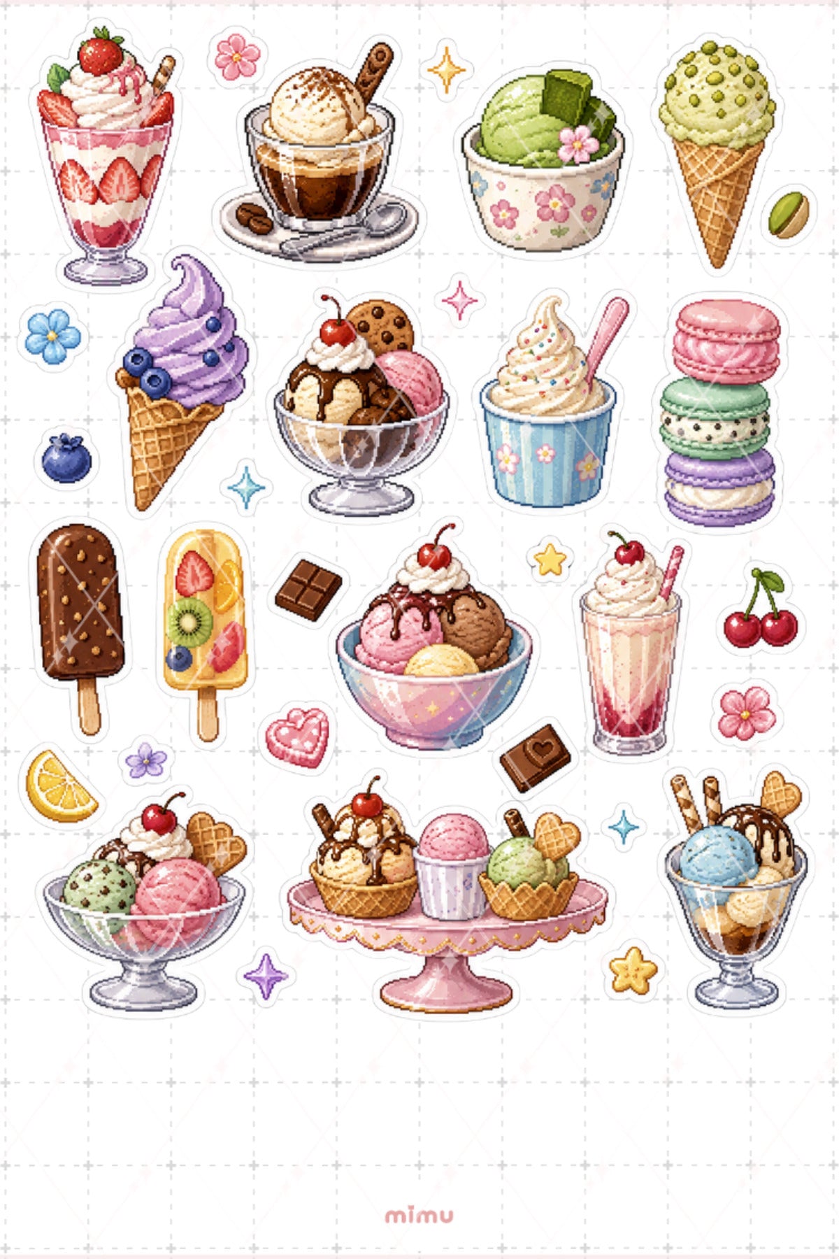 Pixel Art Dondurma Sticker Seti Ice Cream Tatlı Temalı Dekoratif 2'li Etiket