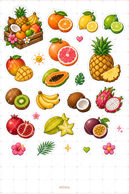 Pixel Art Meyve Sticker Seti Renkli Taze Meyveler Temalı Dekoratif 2'li Etiket