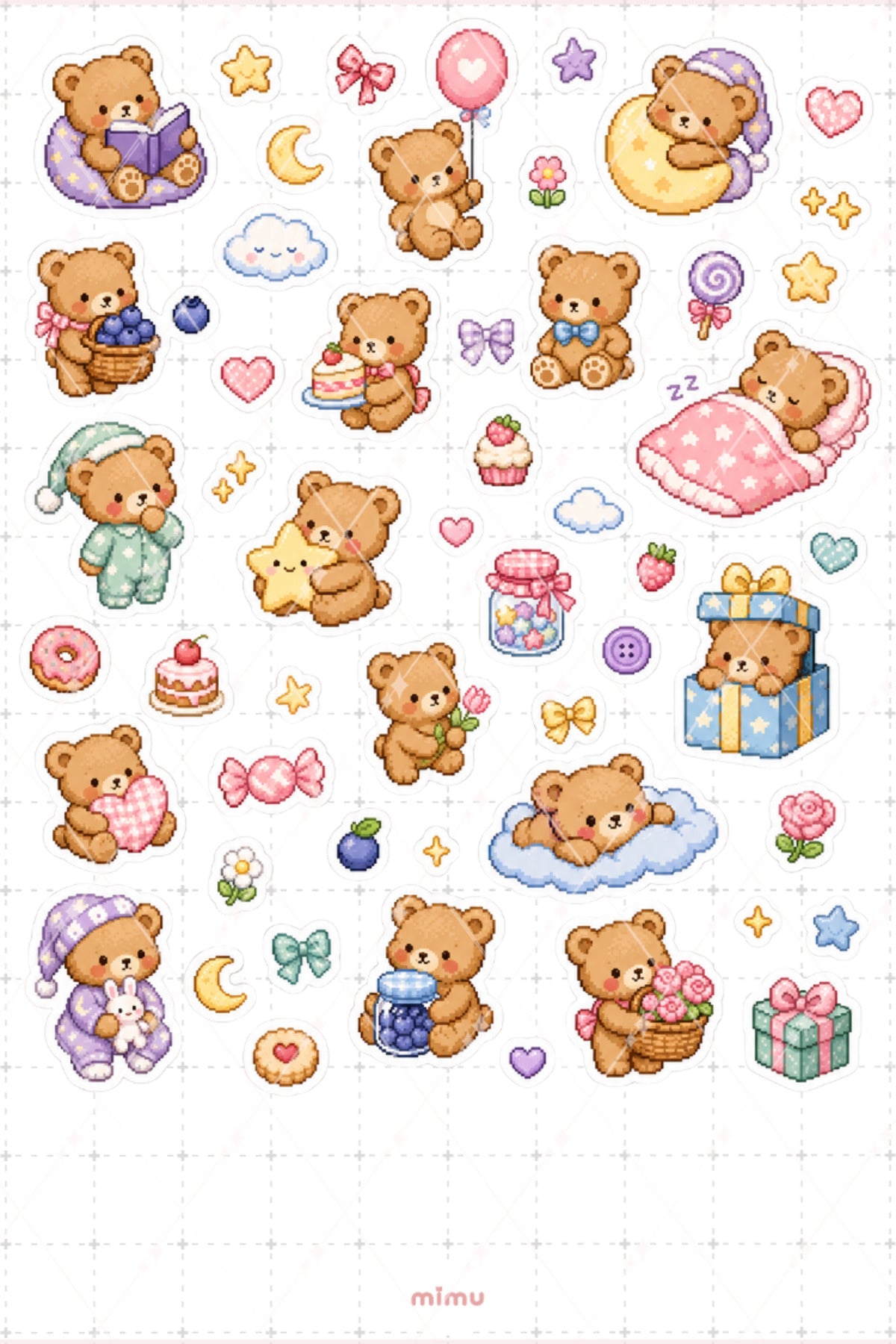 Pixel Art Oyuncak Ayı Sticker Seti Teddy Bear Temalı Dekoratif 2'li Etiket